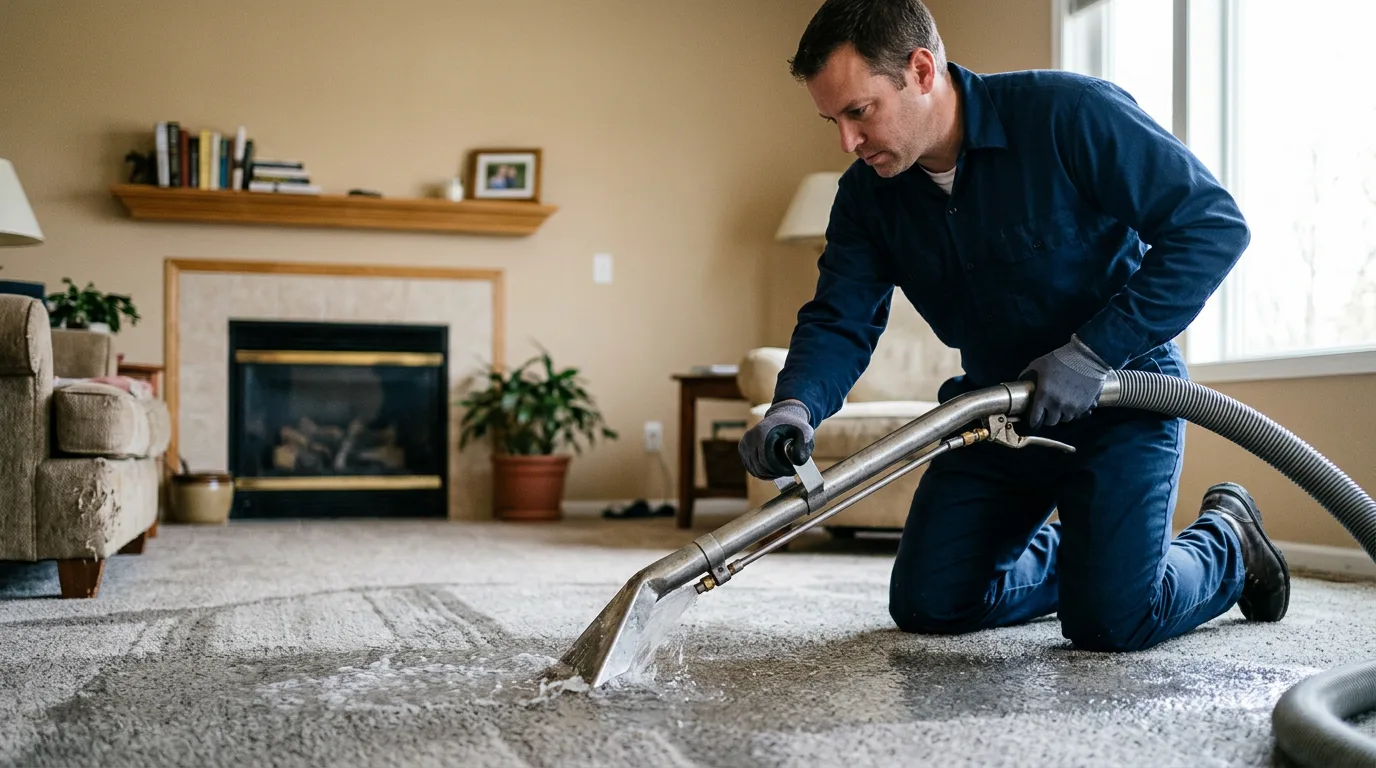 Water damage restoration technician working near New Hartford, IA